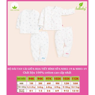 Bộ Dài Tay Cài Giữa LULLABY Họa Tiết Bình Sữa