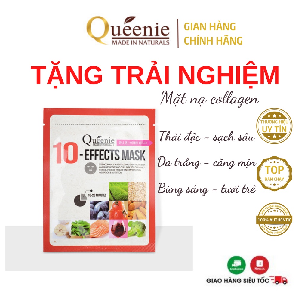 Mặt Nạ Dưỡng Trắng Da Queenie Collagen Trứng Cá Hồi 10 Tác Dụng 21g - 1 miếng
