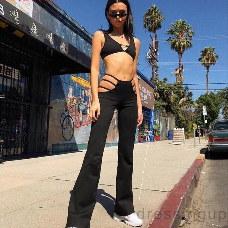 Quần Dài Ống Loe Màu Trơn Thiết Kế Cổ Điển Sang Trọng Dành Cho Nữ