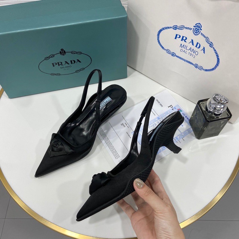 Sandal prd lụa phối hoa gót nhọn fullbox