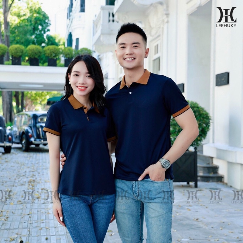 Áo polo đôi nam nữ phối cổ vải cotton cá sấu 4 chiều thấm hút mồ hôi