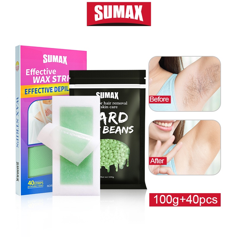 Set 100g hạt sáp tẩy lông và miếng dán hỗ trợ tẩy lông SUMAX