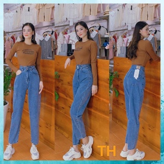 [TH Jeans] Quần bò baggy trơn, quần Jeans lưng cao túi chéo phối gân. Mã D0150