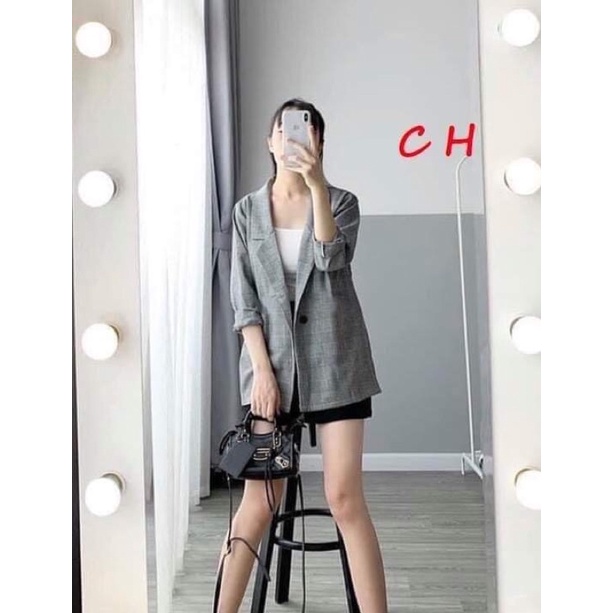 áo khoác bức kẻ màu ghi xám CH