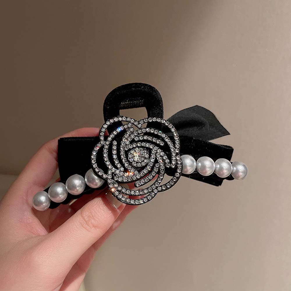 Kẹp tóc nơ nhung đính ngọc trai giả nhiều màu phong cách Hàn Quốc cho nữ