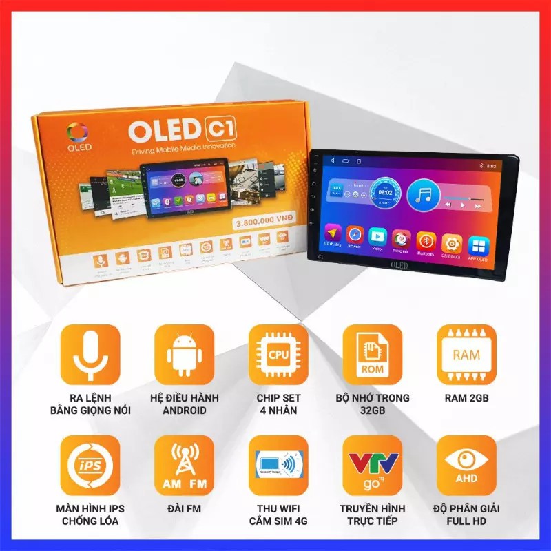 Màn Hình Android OLED C1 Hàng Chính Hãng Bảo Hành 12 Tháng - Màn Hình DVD Ô Tô 9" 10" Kèm Mặt Dưỡng Giắc Zin