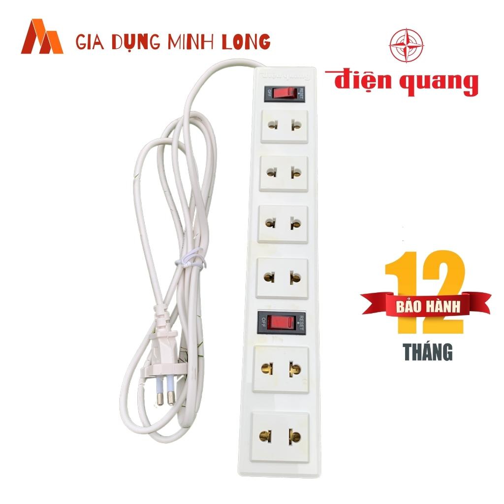 Ổ cắm Điện Quang 6 lỗ 2 chấu 3200W- Ổ cắm liền dây 2 mét, 5 mét chịu tải