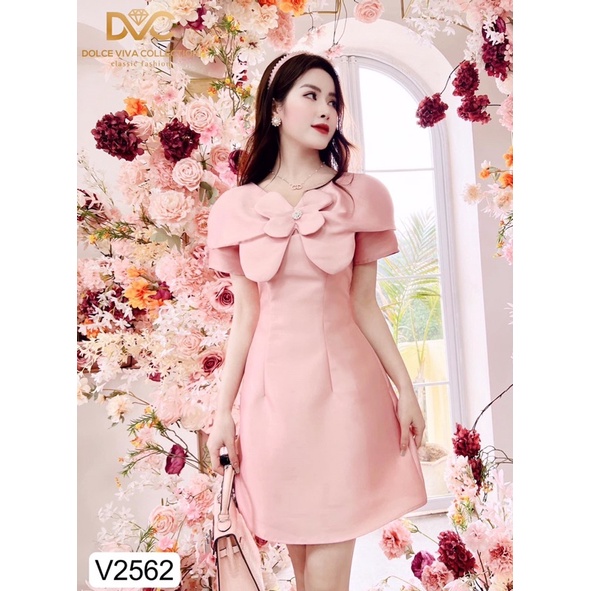 V2562 váy tiểu tư dáng chữ A màu hồng