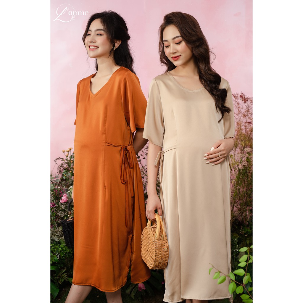 Váy bầu công sở Sakura Dress  chất lụa quyến rũ cho mẹ bầu đi tiệc, đi chơi thiết kế bởi LAMME