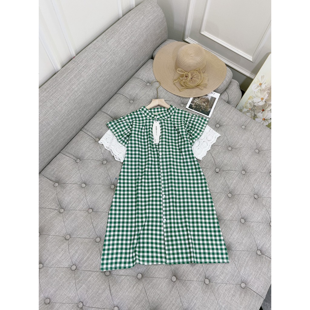 Đầm Kẻ Xanh Cánh Tiên Xòe Cúc Cổ Tàu Siêu Hot | BigBuy360 - bigbuy360.vn