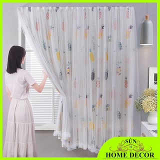 [MẪU DỨA] Rèm cửa sổ họa tiết hiện đại thiết kế tự dính tiện dụng, rèm che cửa 2 lớp siêu đẹp, có thể làm thảm vải treo