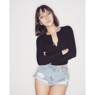 Áo croptop cài nút cúc ngực chất thun gân dài tay body - by Sugargalz