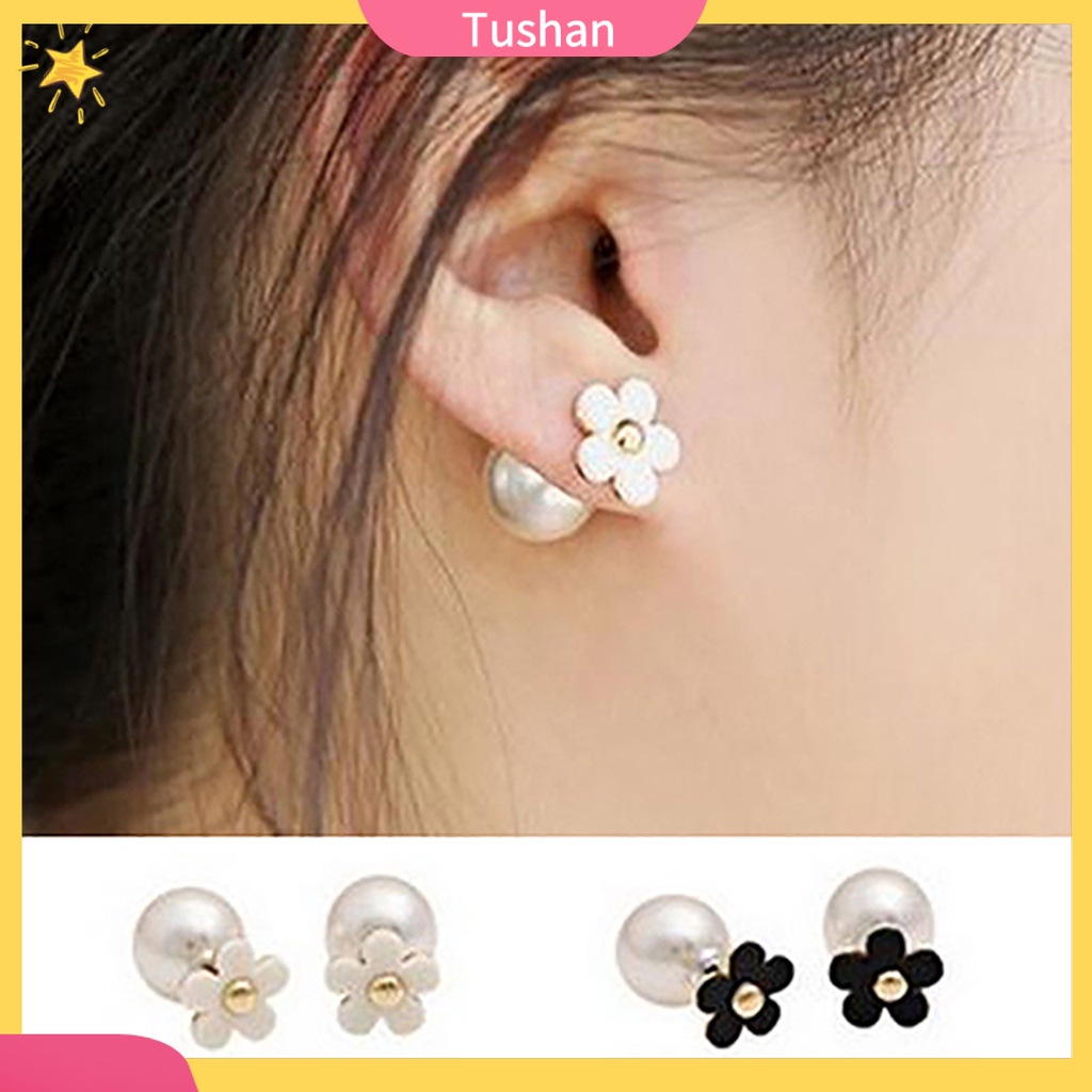 Bông tai hoa đính ngọc trai giả sang trọng