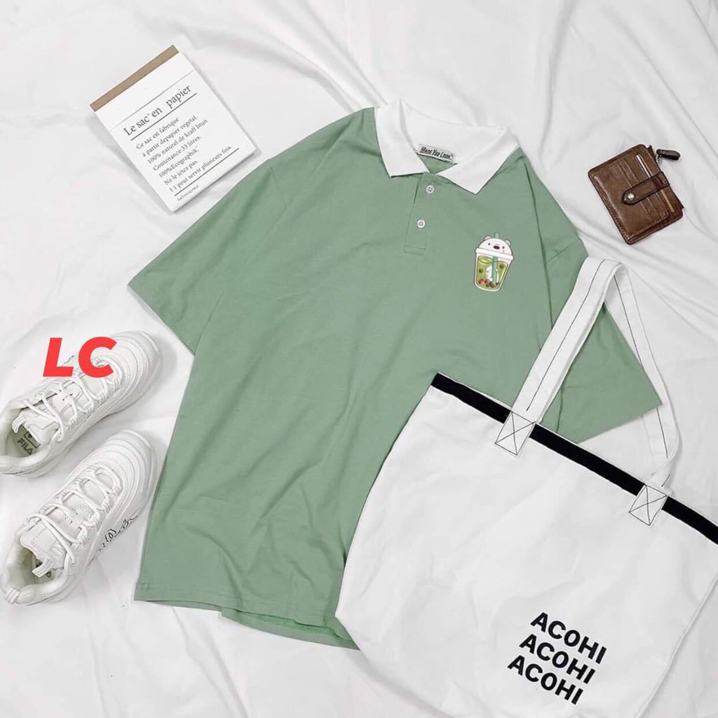 [Ảnh Thật] Áo thun tay lỡ Trà sữa áo phông tay lỡ cổ bẻ unisex nam nữ form rộng oversize basic tee phong cách Ulzzang