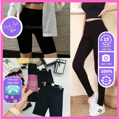 Quần Legging Lửng Ngố Đùi Nữ Cạp Chun Bản To Vải Thun Màu Đen Chất Dày Dặn Form Ôm Ngắn Siêu Đẹp 606