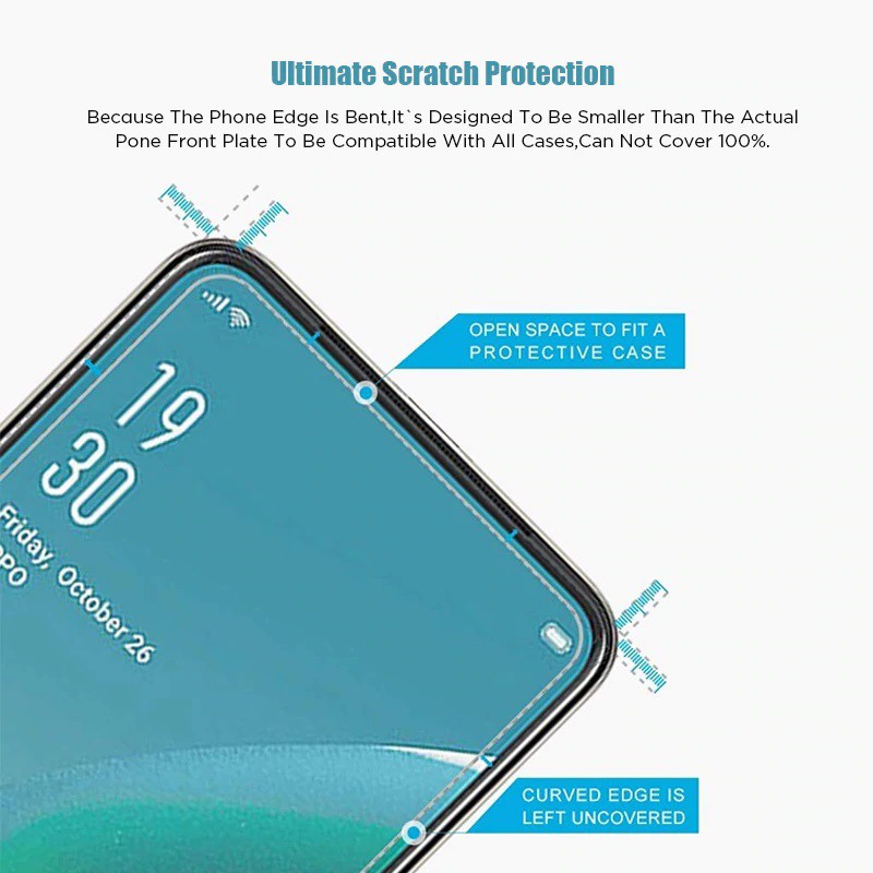 Miếng Dán Kính Cường Lực Cho Oppo Reno 4, Dán Màn Hình Oppo Reno 4 Mép Kính Cong 2.5D