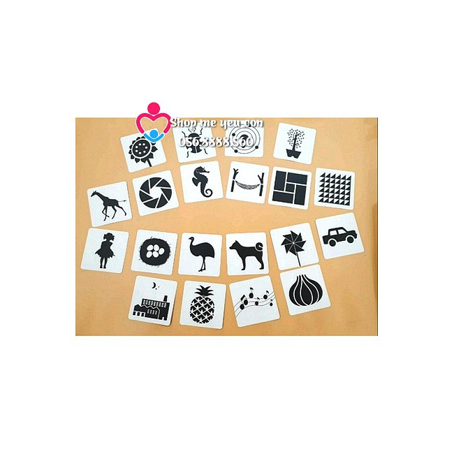 BÁN GIÁ GỐC Thẻ kích thích thị giác đen trắng cho trẻ sơ sinh bìa cứng LOẠI SIÊU TO 21x21cm