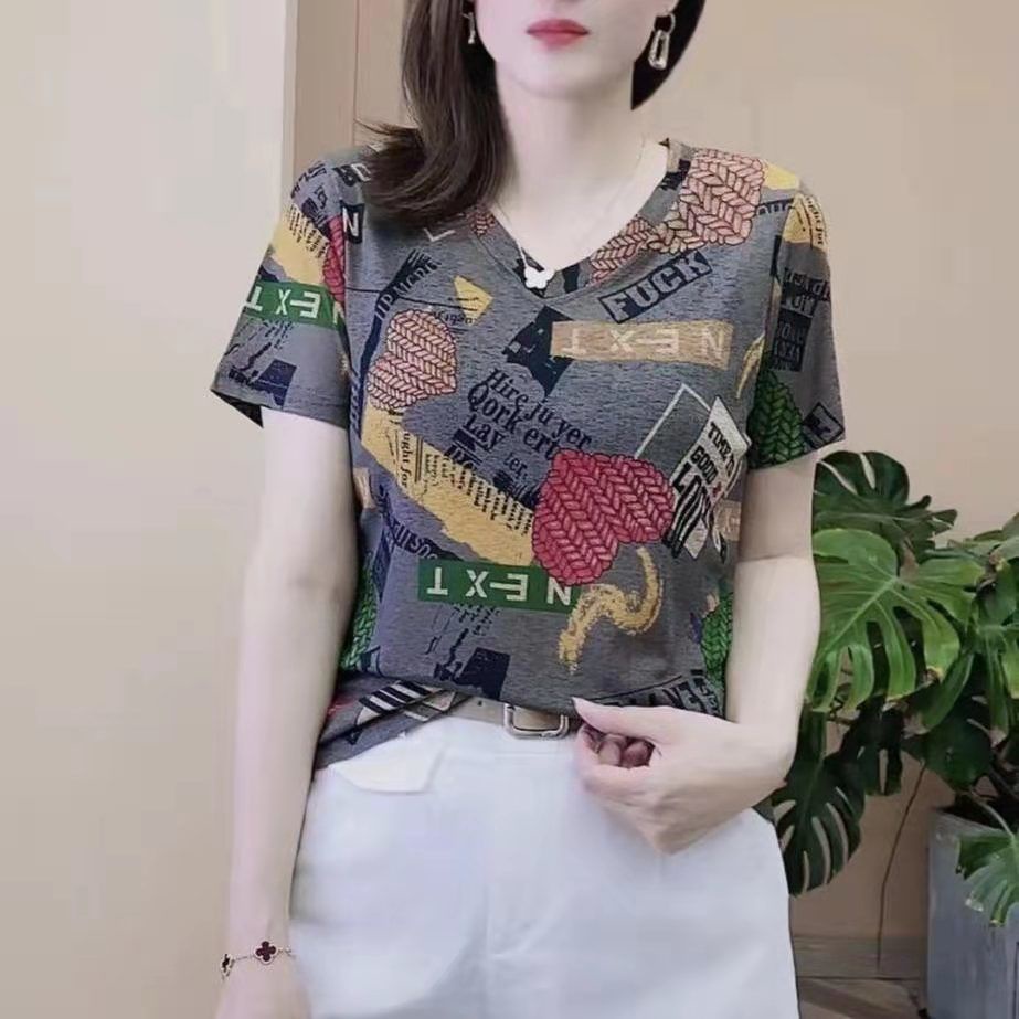 Áo Thun Tay Ngắn Cổ Chữ V Màu Sắc Thời Trang Mùa Hè Phong Cách Phương Tây 2021