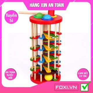 Đồ chơi đập bóng cho bé Foxi-Thang lăn bóng lăn xoay nhiều màu sắc-Đồ chơi gỗ an toàn-Phát triển khả năng vận động ở trẻ