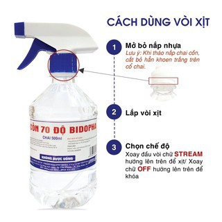 Cồn trắng 90 độ Bidopha chai 1000ml có vòi xịt - Cồn Bidopha có vòi xịt 90 độ 1l lít/ chai