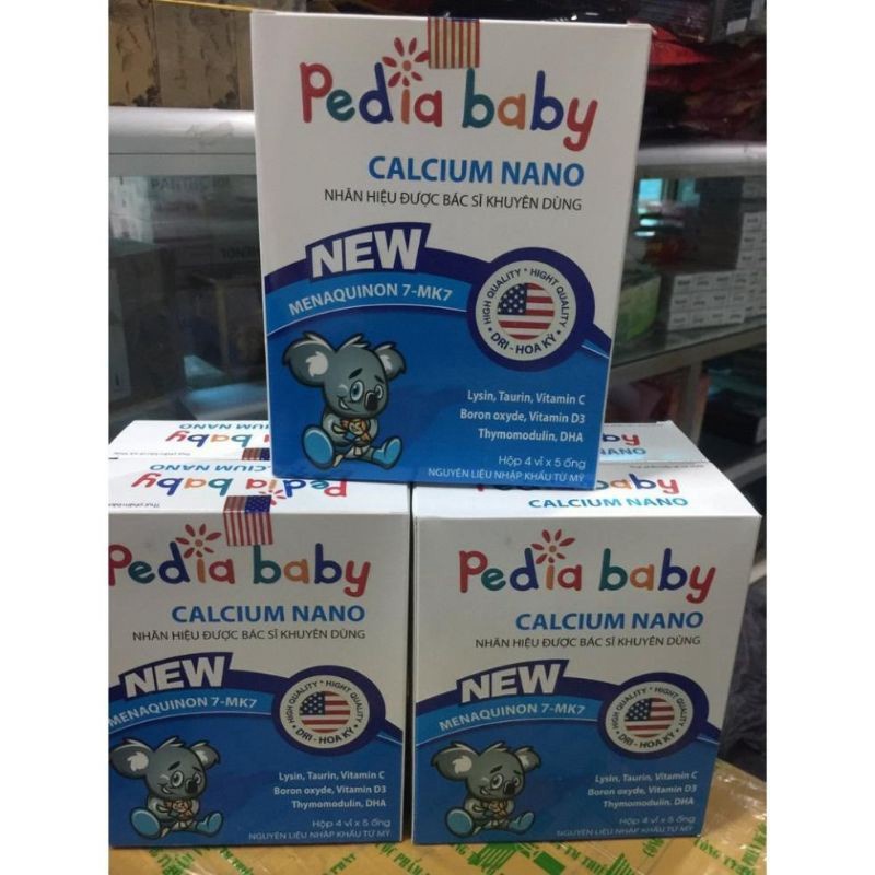 Pediababy Calcium nano bổ sung canxi, phát triển chiều cao, chống còi xương hộp 20 ống