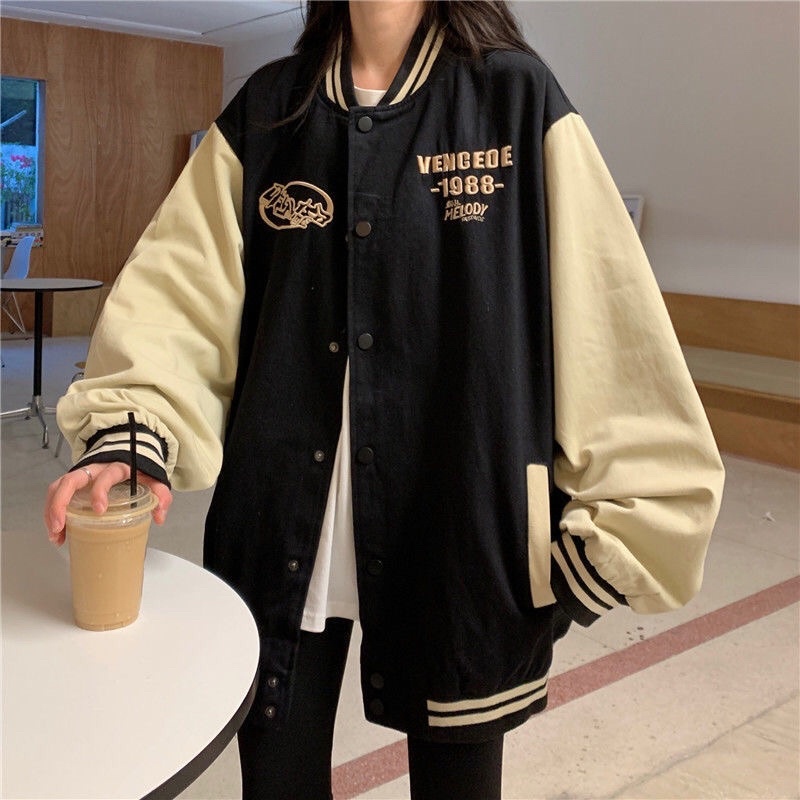 Áo Bomber phối tay Áo khoác thêu 2 lớp UNISEX Big Size nam nữ mặc được siêu hot