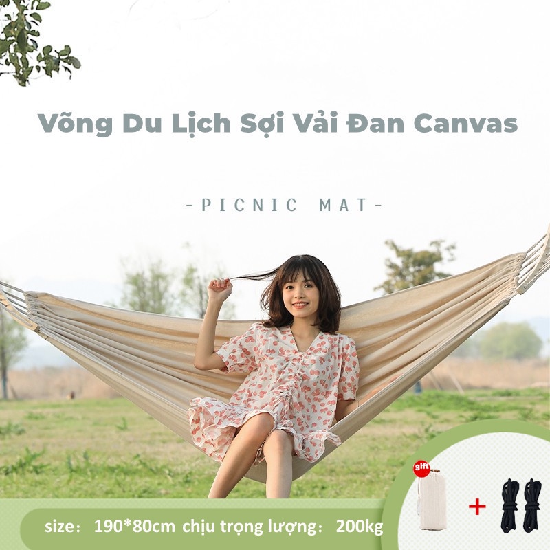 Võng Du Lịch Sợi Vải Đan Canvas Size190Cm - Cắm Trại, Dã Ngoại, Gấp Gọn