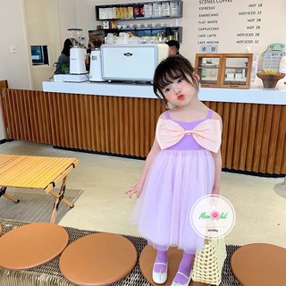 Váy tím nơ ngực bé gái