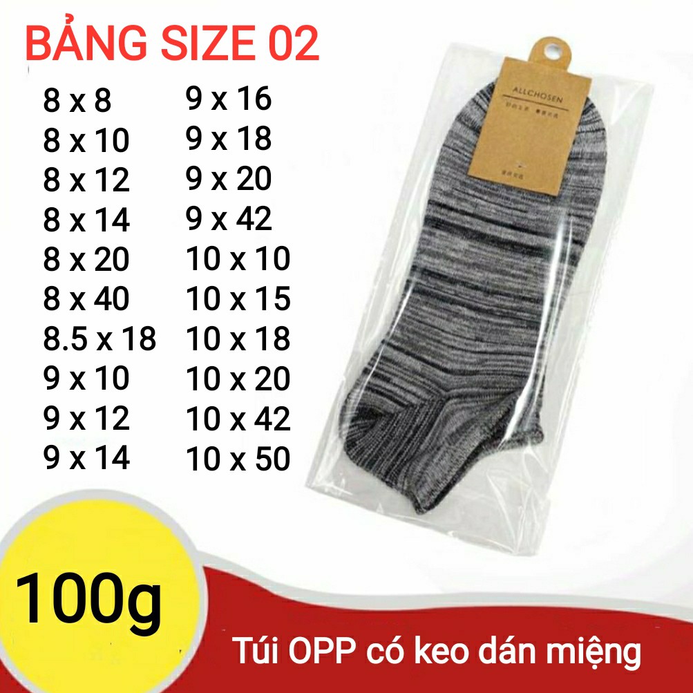 [BẢNG SIZE 02] 100g Túi bóng kiếng OPP trong có keo dán SIZE NHỎ