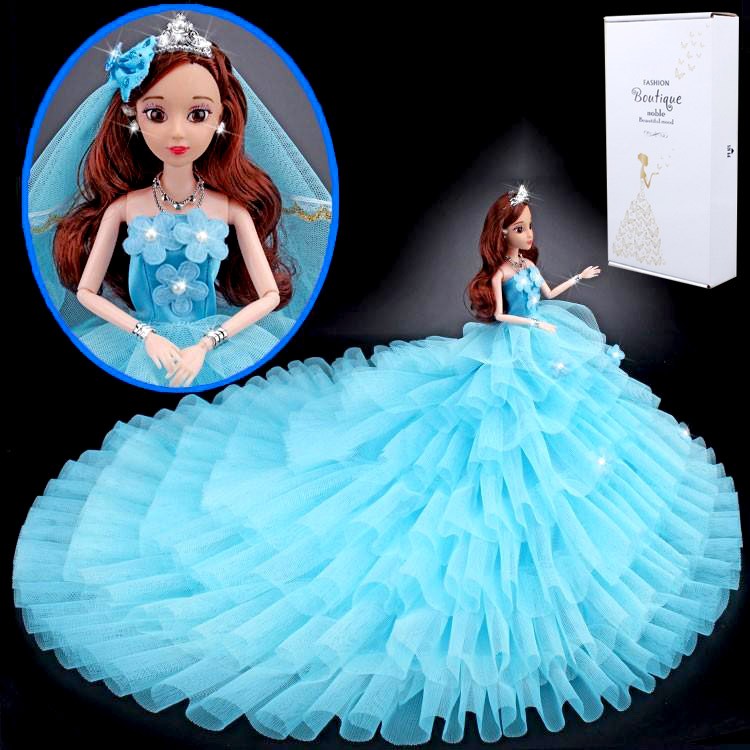 Búp Bê Cô Dâu Xòe Tầng Xanh Có Hộp Tặng Phụ Kiện 08 Món + 3 Váy Ngắn