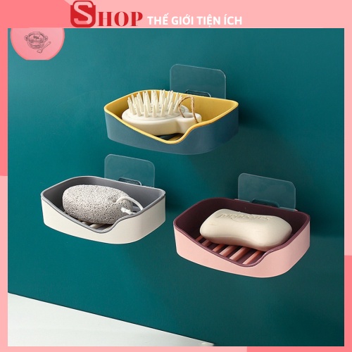 Khay Đựng Xà Phòng Hai Lớp Gắn Tường Không Cần Khoan Lỗ Có Rãnh Thoát Nước Cho Phòng Tắm 88293 THẾ GIỚI TIỆN ÍCH