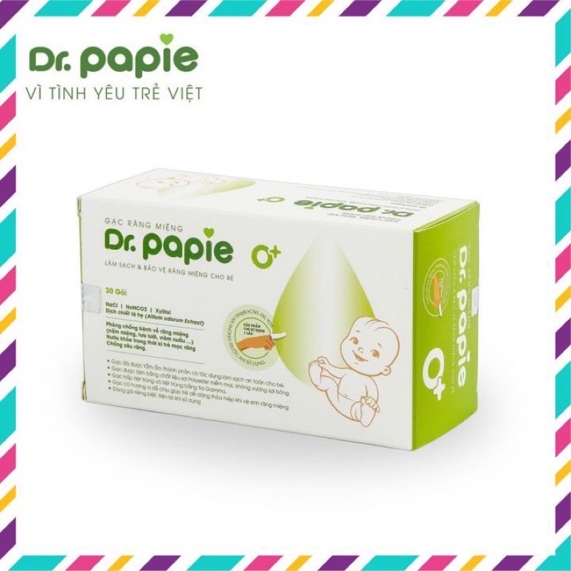 Gạc rơ lưỡi Dr Papie vệ sinh răng miệng / Rơ lưỡi Dr Papie cho bé (30 gói)