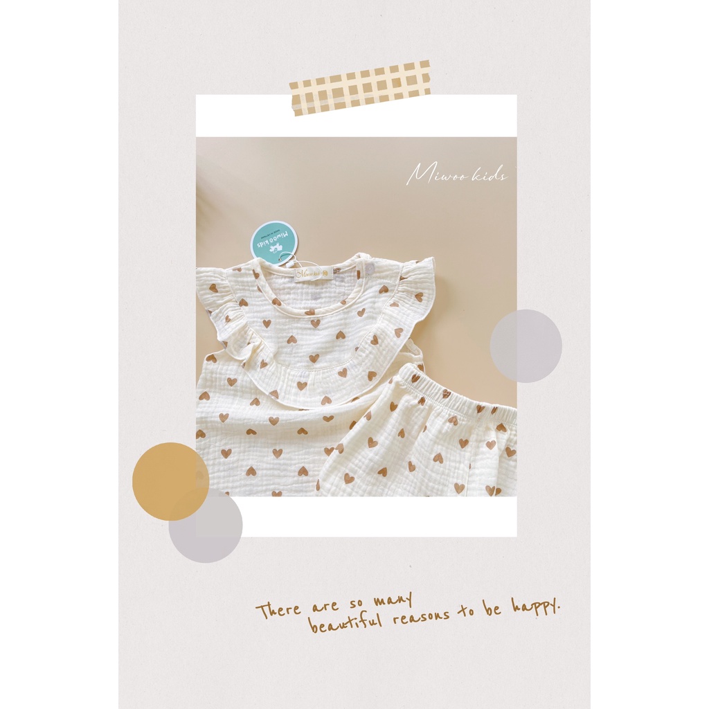 Đồ Bộ Mặc Nhà Cho Bé Chất Xô Musline Cao Câp Kèm Băng Đô Cho Bé Gái Dễ Thương Vải HM180 Homikids