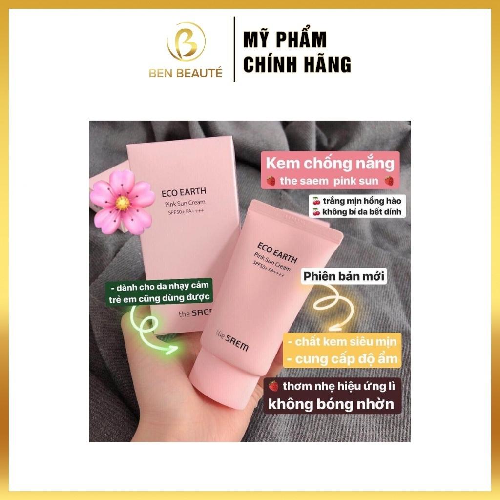 Kem Chống Nắng The Saem Eco Earth Pink Sun Cream SPF50+ 50g