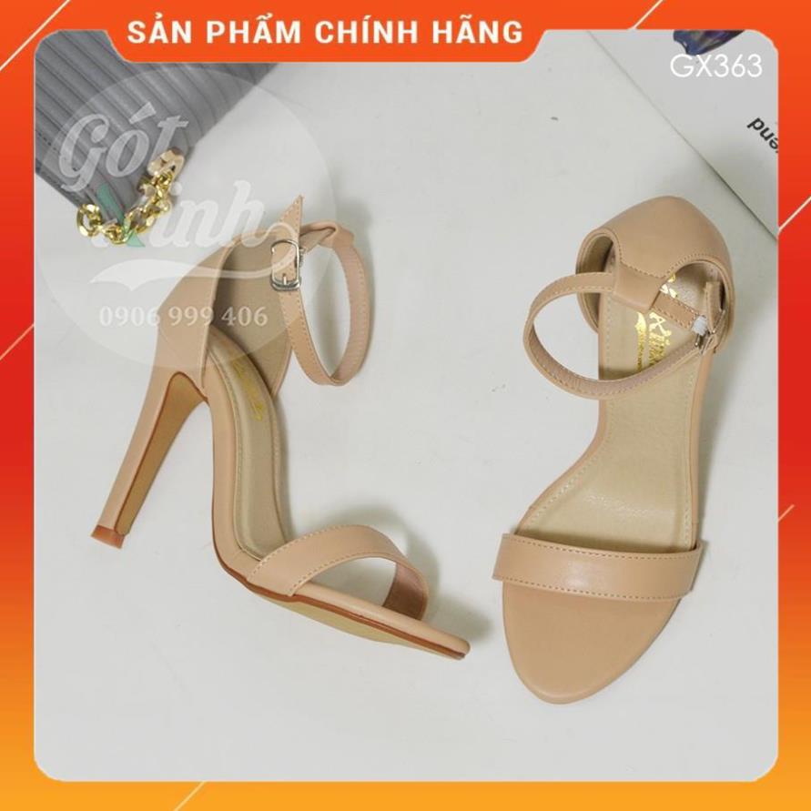 Xả Hàng - Giày sandal cao gót quai ngang mảnh trơn màu kem-Video shop tự quay