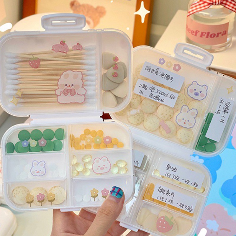 Hộp Đựng Thuốc Phân Loại Mini Bằng Nhựa Có Nhãn Dán Họa Tiết Hoạt Hình