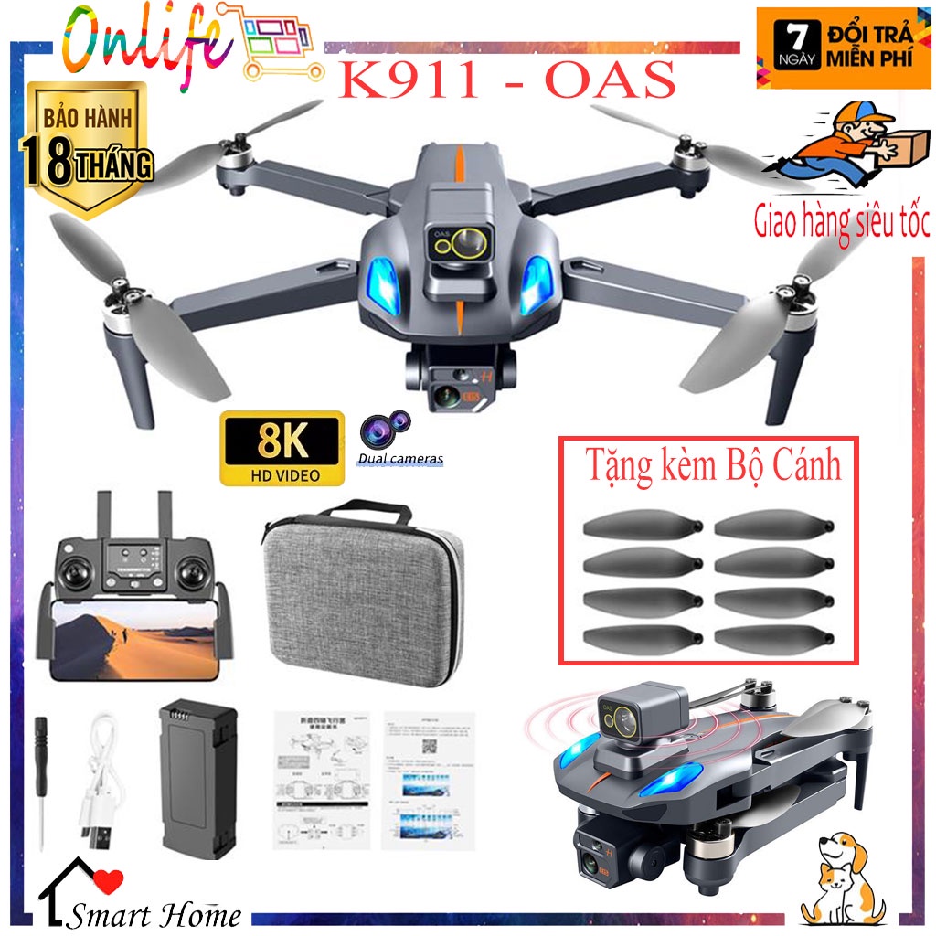 Máy bay điều khiển từ xa 4 cánh quay phim - chụp ảnh, Flycam 4K sử dụng động cơ không chổi than - cảm biến va chạm OAS
