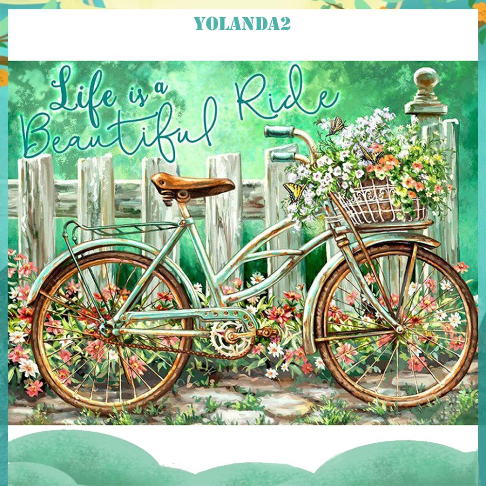 Tranh đính đá kim cương toàn bộ 5D DIY hình xe đạp sân vườn