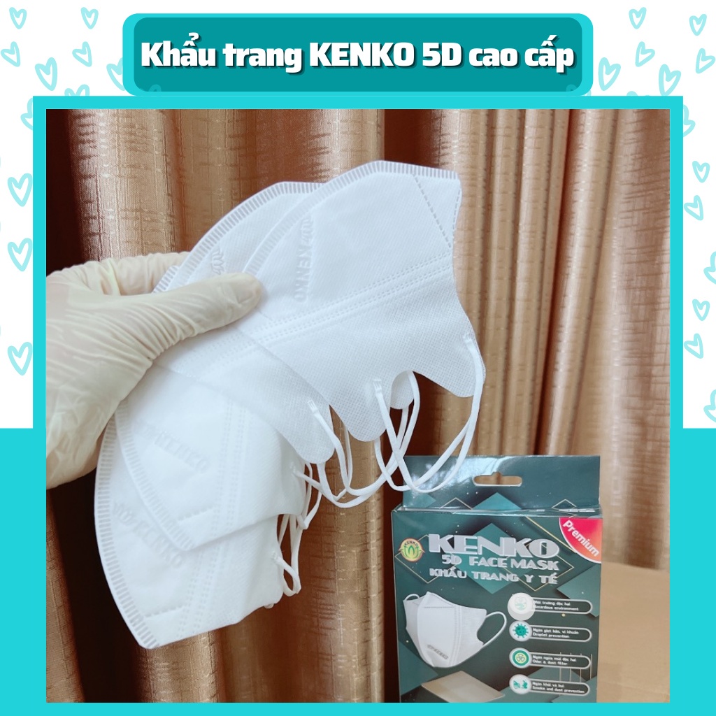Combo 5 Hộp 50 Khẩu trang 5D KENKO kháng khuẩn, khẩu trang KENKO 5D màu trắng dành cho người lớn