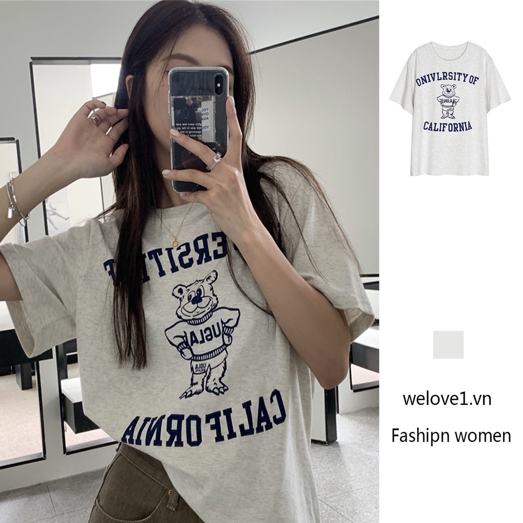 Áo thun nữ ngắn tay in hình phong cách retro