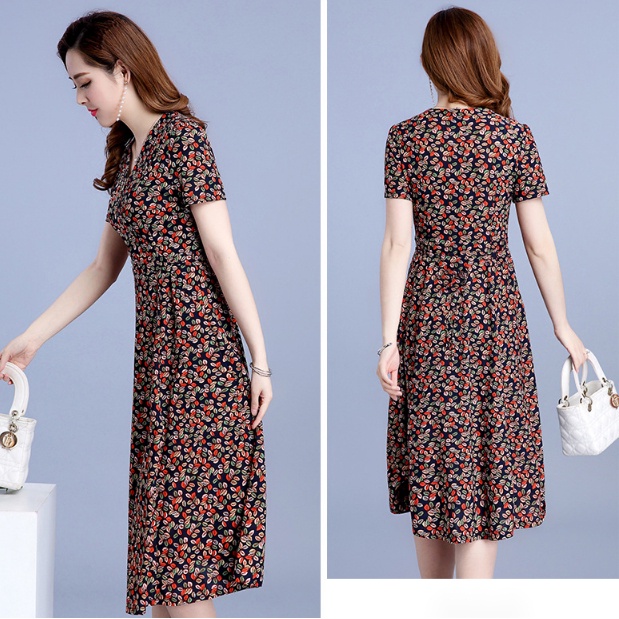 Đầm Hoa Ngắn Tay Cổ Tròn Dáng Ôm Xinh Xắn Thời Trang Cho Nữ