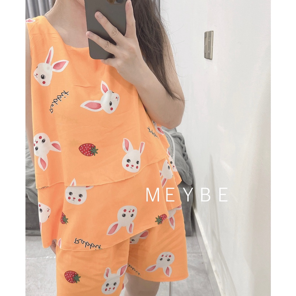 Bộ bầu mùa hè HYO đồ lanh mặc nhà sau sinh hai tầng Freesize 65kg B2T