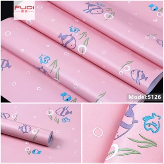 Giấy dán tường hình cá nên hồng 10mx45cm