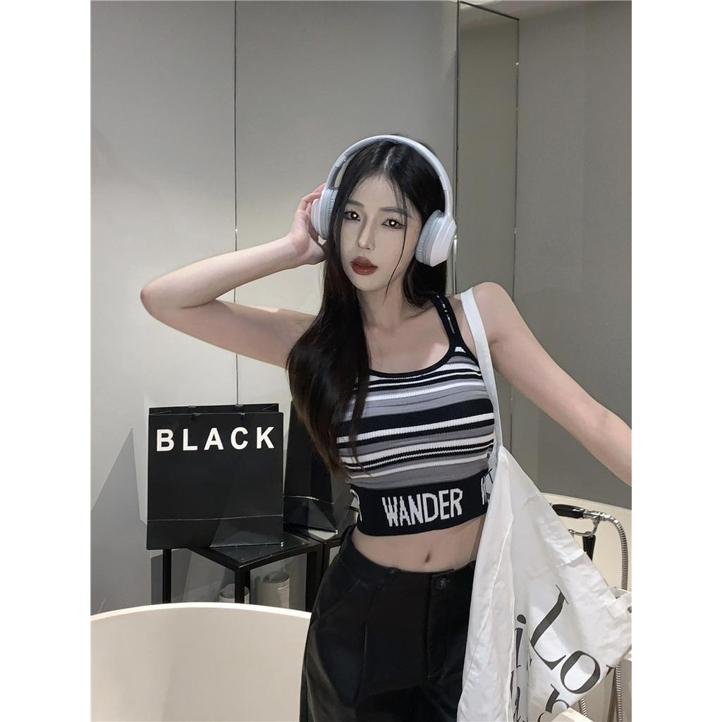 63927 Mùa Hè Phong Cách Mới Áo Yếm Dệt Kim Sọc Ngắn