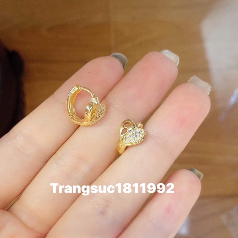 bông tai nữ mạ vàng hình trái tim kiểu dáng sát tai đẹp lung linh