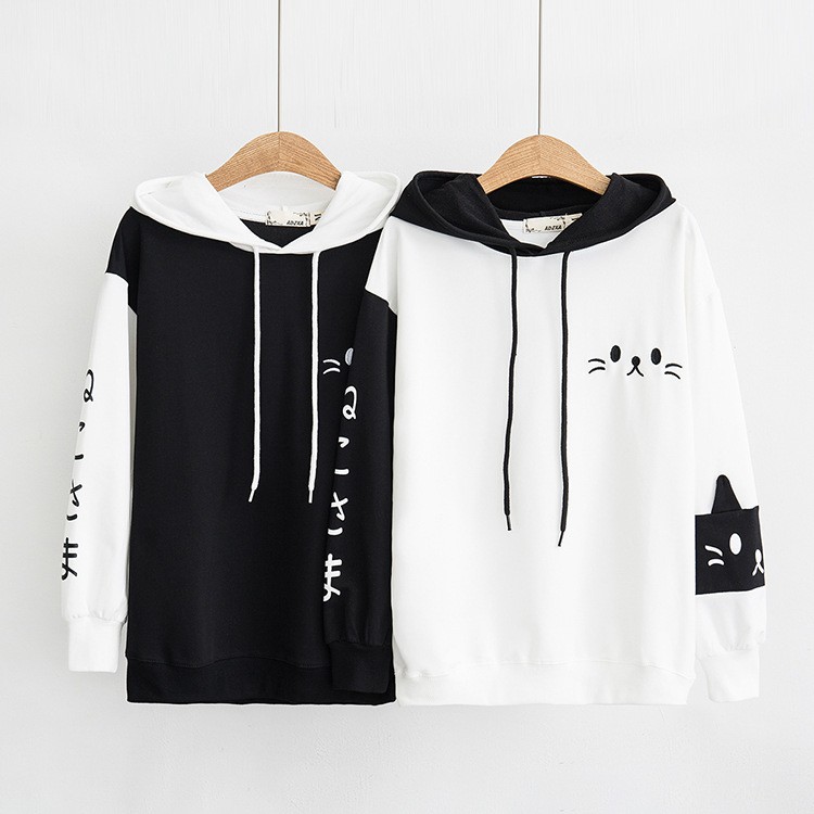 ÁO KHOÁC HOODIE NỈ BÔNG NỮ IN MÈO CHỮ NHẬT CÁNH TAY SIÊU DỄ THƯƠNG-NL04 | BigBuy360 - bigbuy360.vn