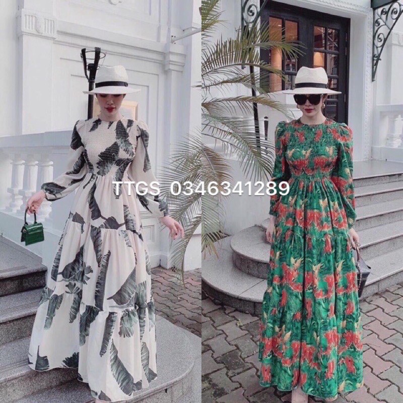 ĐẦM MAXI TAY DÀI IN HOA 3D CHẠY NHÚNG SIÊU HOT HP08012230