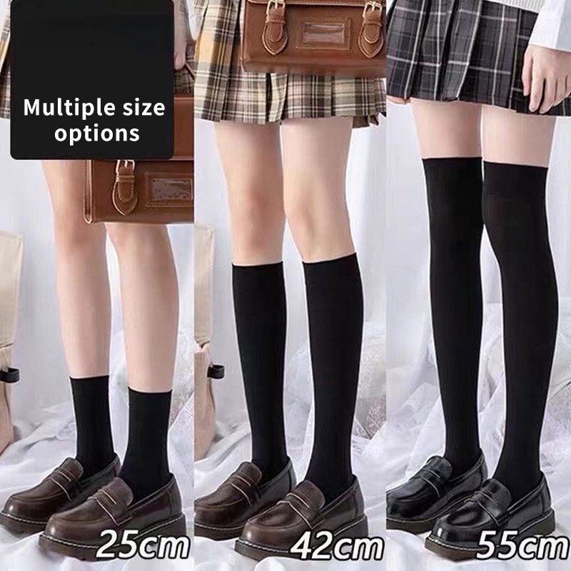 Vớ Cotton Dài Qua Gối Màu Trắng Đen Phong Cách Nhật Bản Thời Trang Cho Nữ 20cm 32cm 42cm 52cm