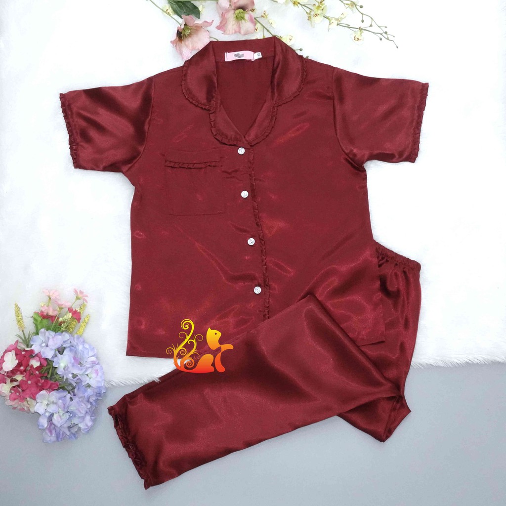 Đồ Bộ Mặc Nhà Pijama Phi Lụa " Viền Bèo " Quần Dài Cao Cấp - Từ 38kg - 48kg - Size12. | BigBuy360 - bigbuy360.vn
