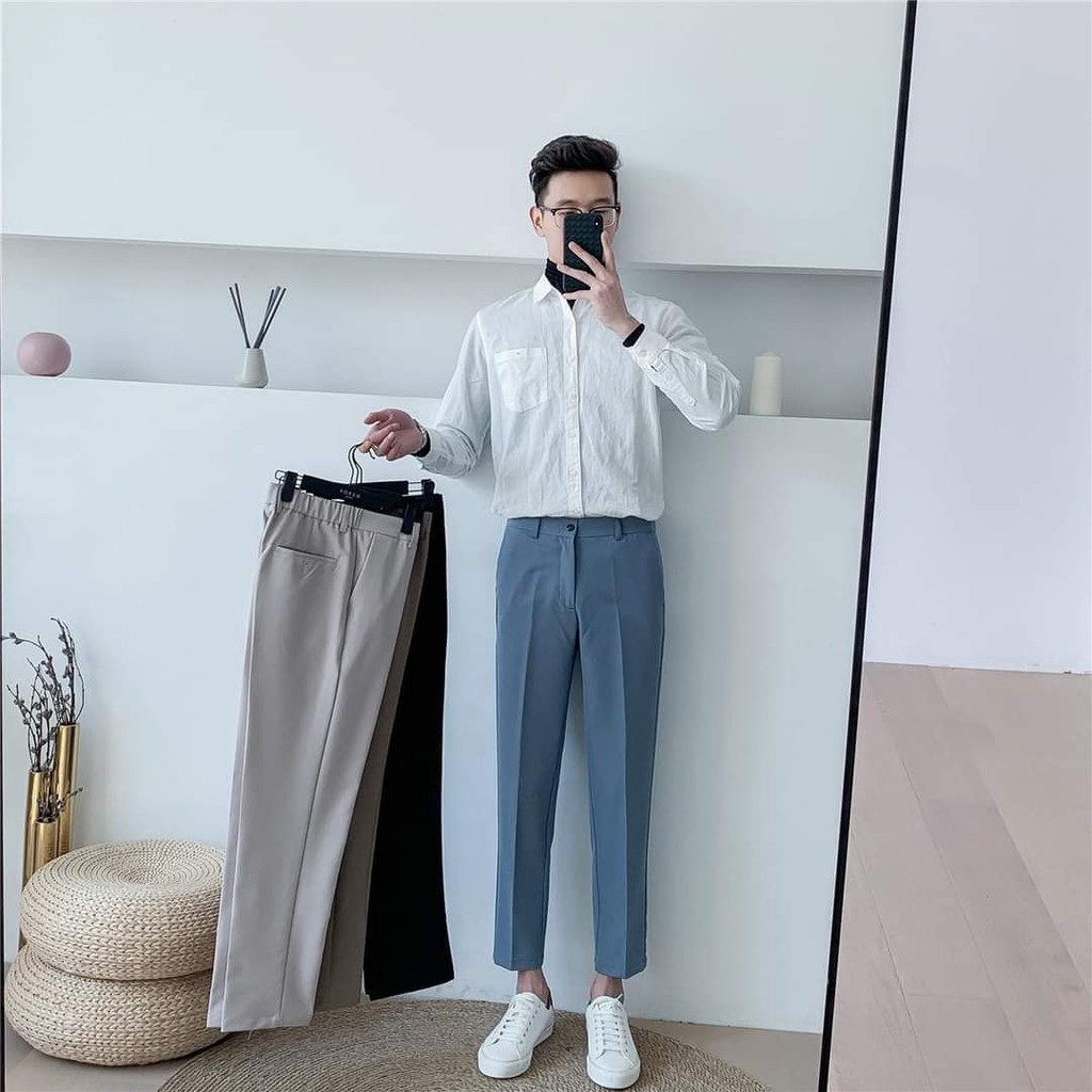 Quần âu nam trơn, dáng trơn vải ít co giãn | BigBuy360 - bigbuy360.vn